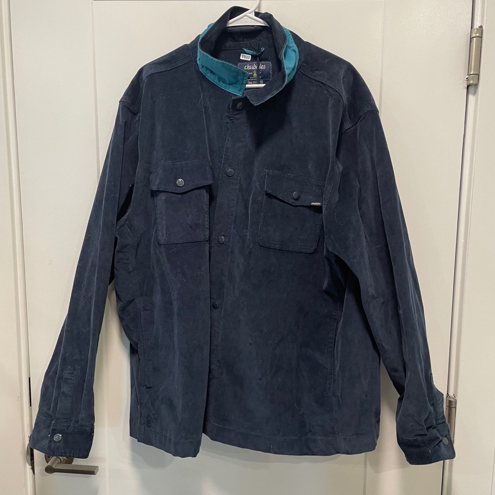 Chubbies Mens XXL Corduroy Jacket Navy Blue Teal Contrast Collar XXL New